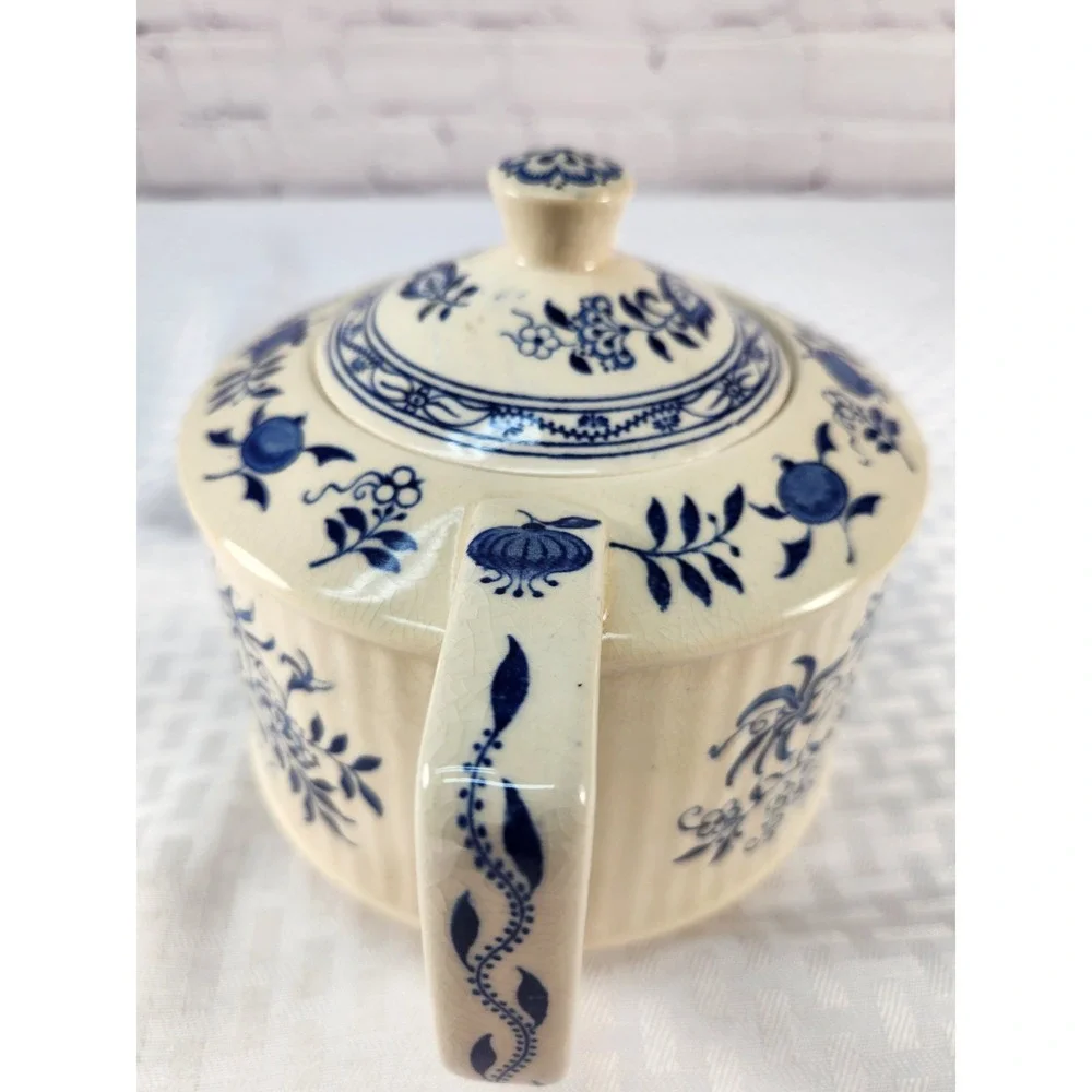 Beautiful Blue and White Sadler Onion Teapot Staffordshire England